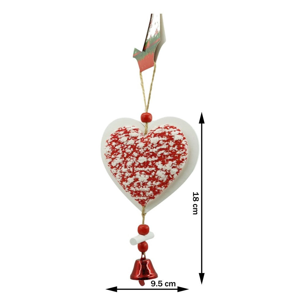 Ornament de brad inima din tweed, Flippy, alb/rosu, lemn, 18 cm-2