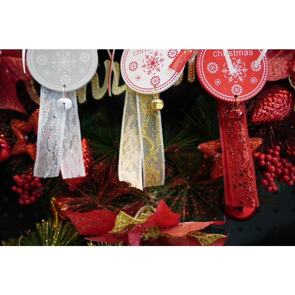 Ornament de brad medalion, Flippy, alb, lemn, 25 cm-6