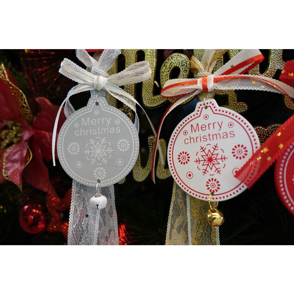 Ornament de brad medalion, Flippy, alb, lemn, 25 cm-7