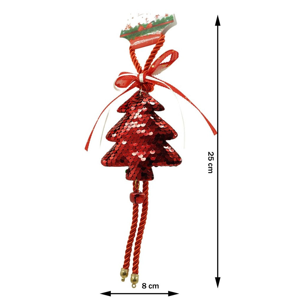 Ornament de brad pom de craciun cu paiete, Flippy, rosu, lemn, 25 cm-1