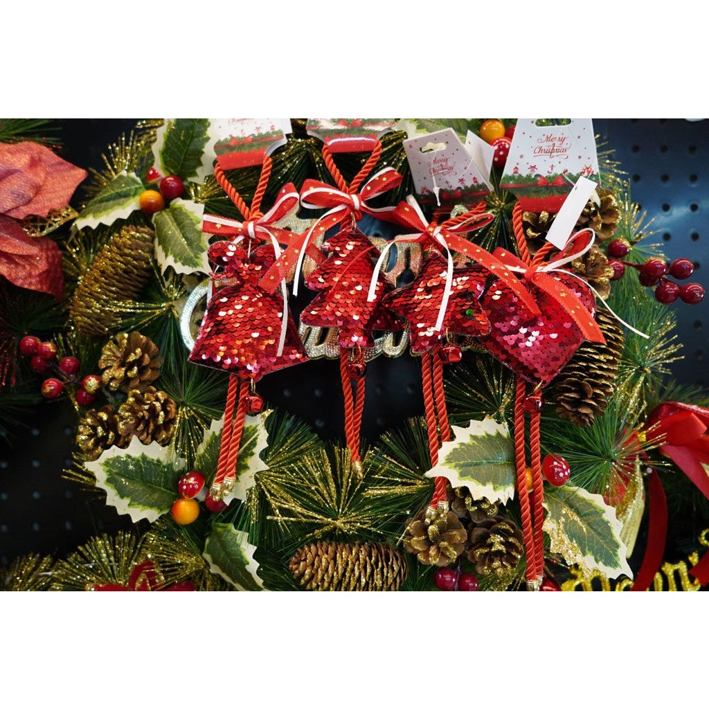 Ornament de brad pom de craciun cu paiete, Flippy, rosu, lemn, 25 cm-3