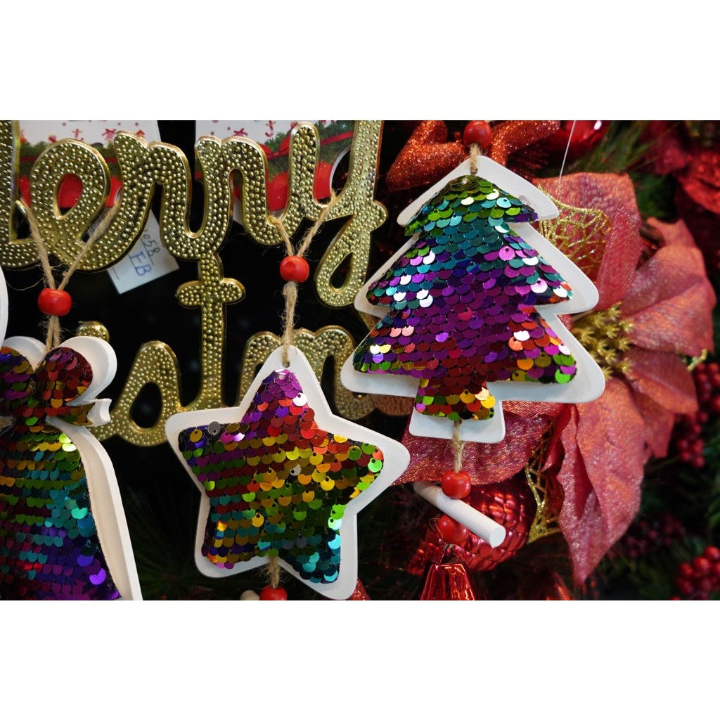 Ornament de brad pom de craciun din paiete, Flippy, multicolor, lemn, 18 cm-5