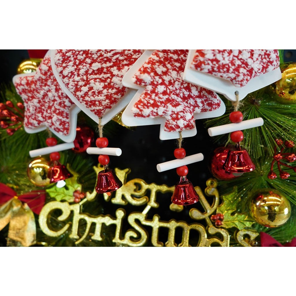 Ornament de brad pom de craciun din tweed, Flippy, alb/rosu, lemn, 18 cm-4