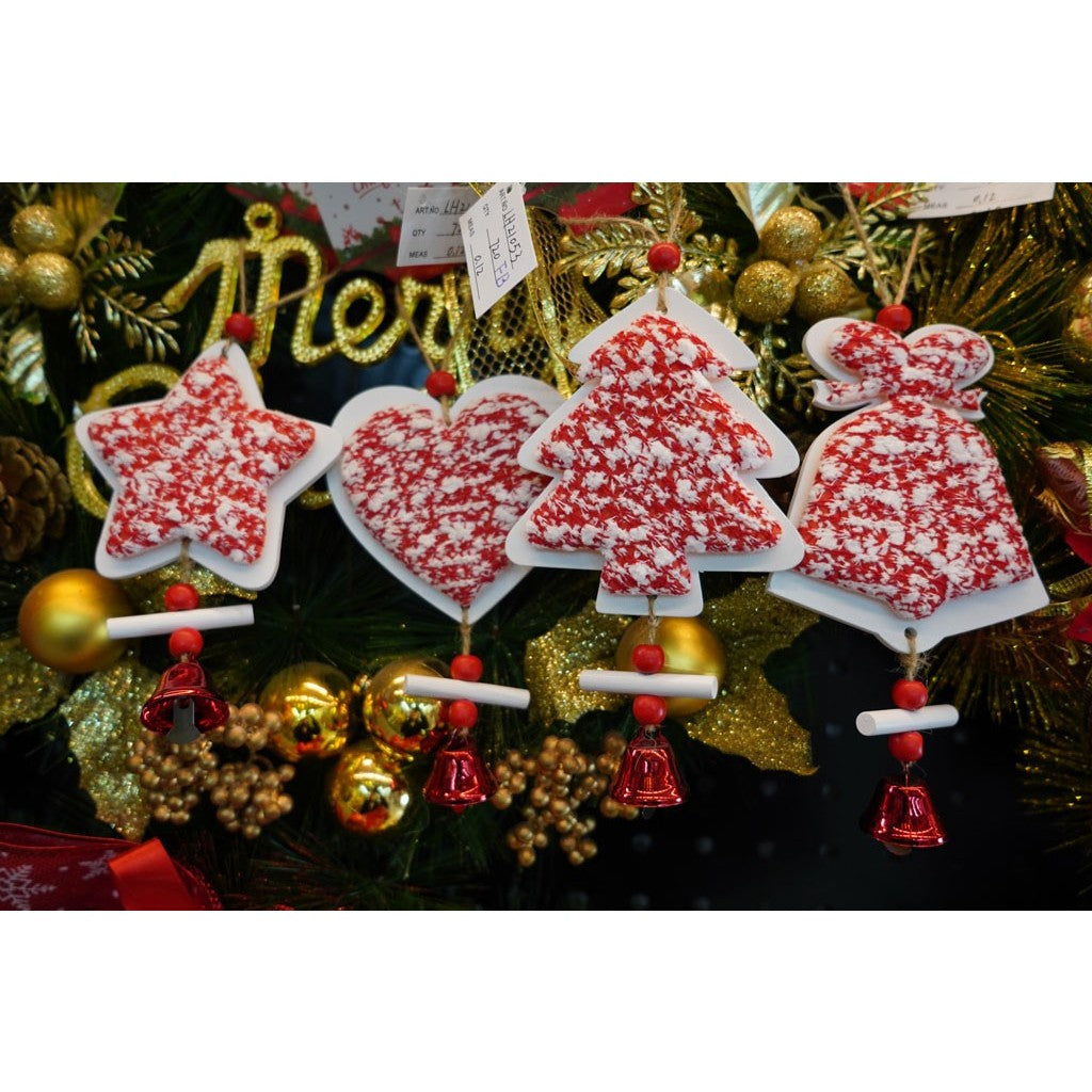 Ornament de brad pom de craciun din tweed, Flippy, alb/rosu, lemn, 18 cm-5