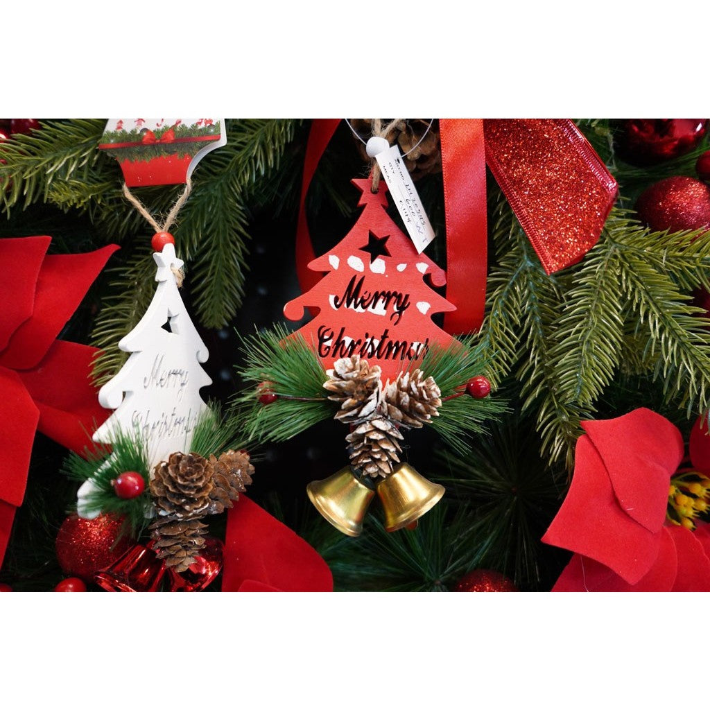 Ornament de brad pom de craciun, Flippy, rosu, lemn, 17 cm-3