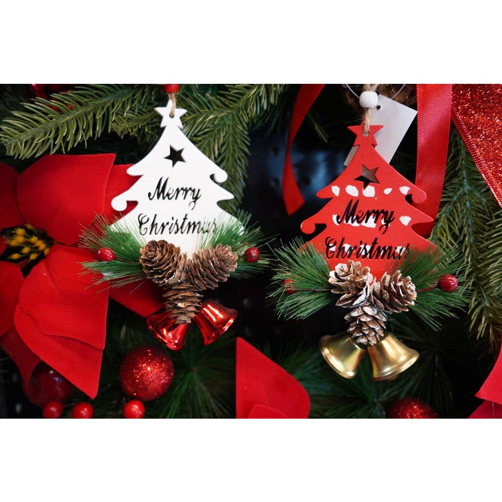 Ornament de brad pom de craciun, Flippy, rosu, lemn, 17 cm-5