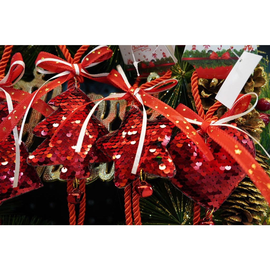 Ornament de brad stea cu paiete, Flippy, rosu, lemn, 25 cm-7