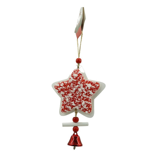 Ornament de brad stea din tweed, Flippy, alb/rosu, lemn, 18 cm-1