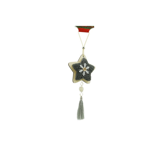 Ornament de brad stea, Flippy, negru, lemn/textil, 25 cm-1