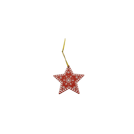Ornament de brad stea, Flippy, rosu, lemn, 7.5 cm-1