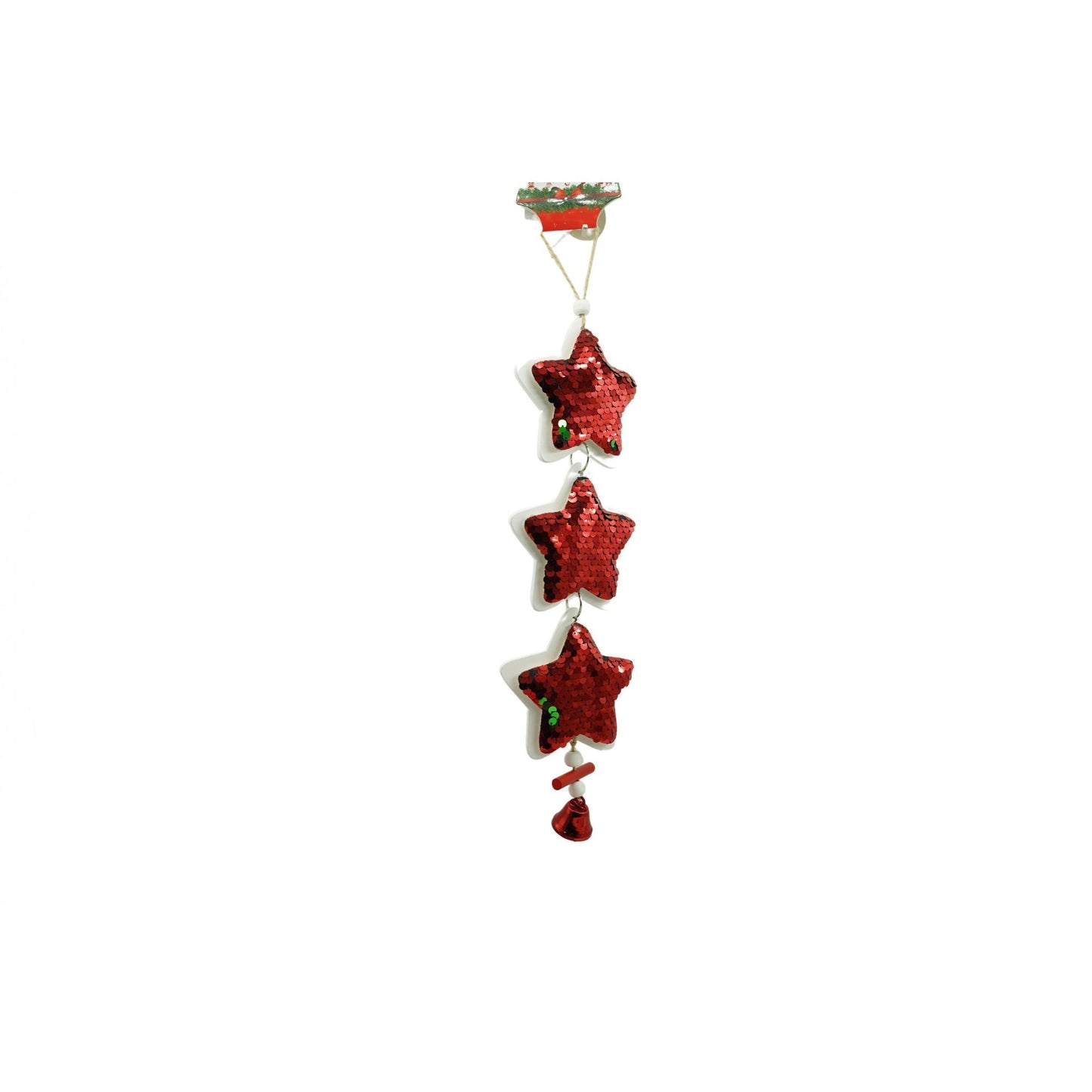 Ornament de brad trei stele cu paiete, Flippy, rosu, lemn, 36 cm-5