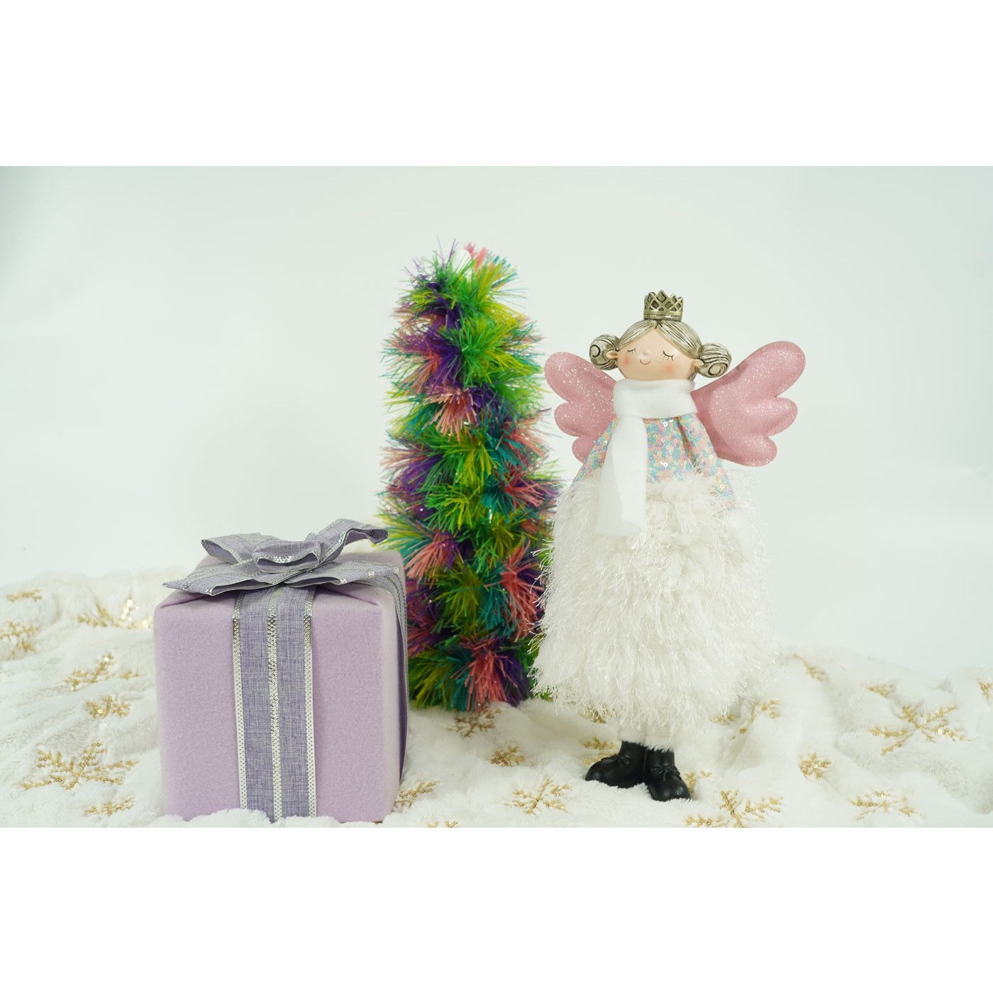 Ornament de Craciun ingeras, Flippy, alb, textil, 26 cm-3