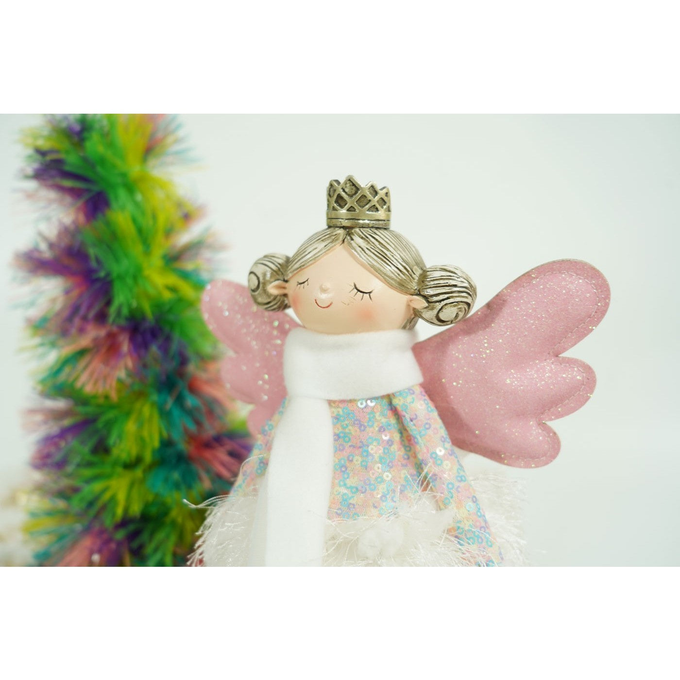 Ornament de Craciun ingeras, Flippy, alb, textil, 26 cm-5