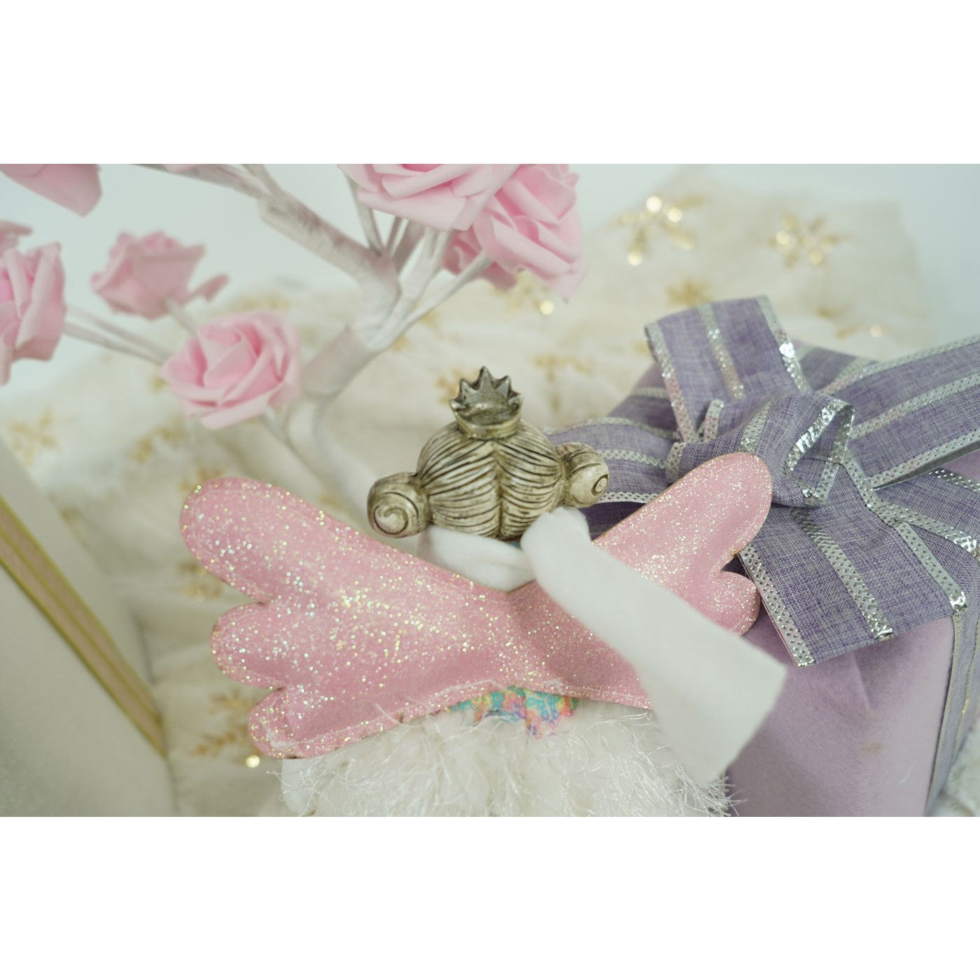 Ornament de Craciun ingeras, Flippy, alb, textil, 26 cm-11