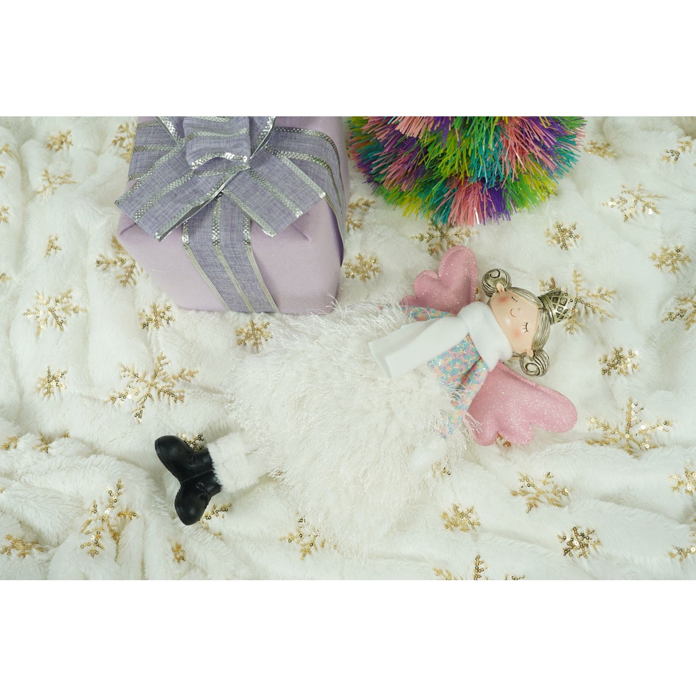 Ornament de Craciun ingeras, Flippy, alb, textil, 34 cm-7