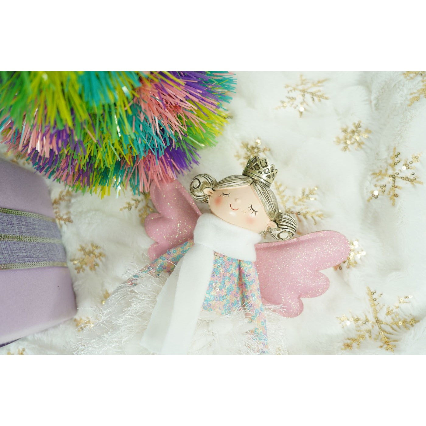 Ornament de Craciun ingeras, Flippy, alb, textil, 37 cm-5