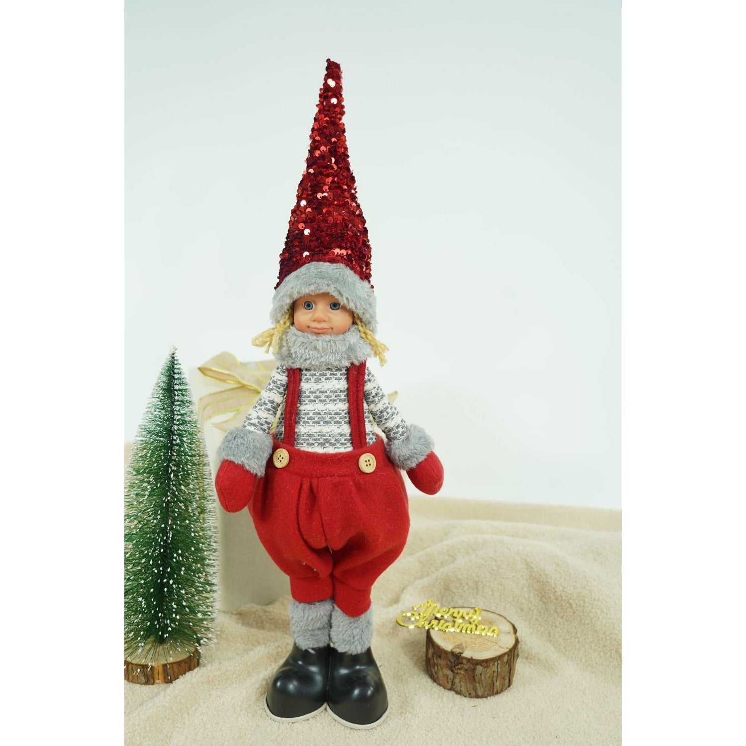 Ornament de Craciun papusa, Flippy, rosu/gri, textil, 58 cm-3