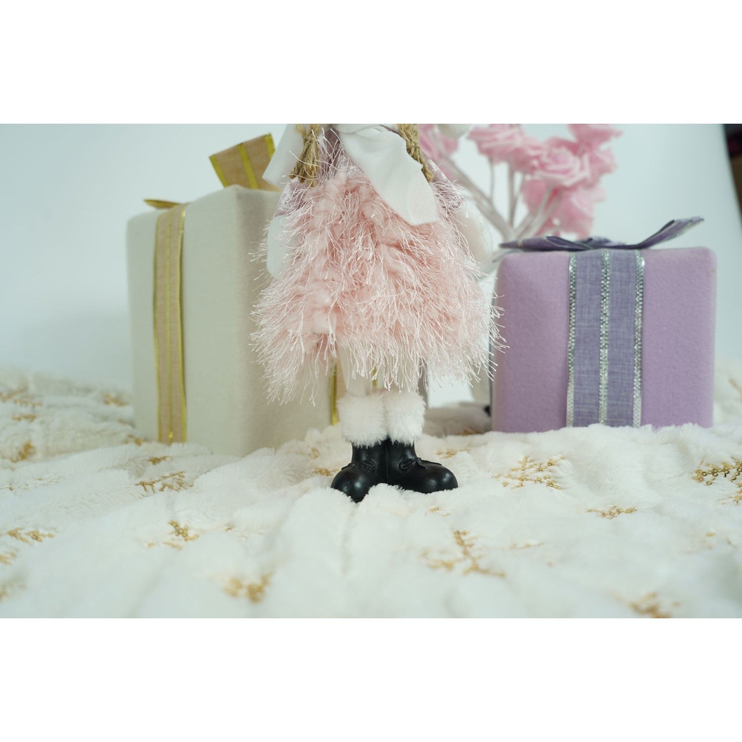 Ornament de Craciun papusa, Flippy, roz/alb, textil, 44 cm-6