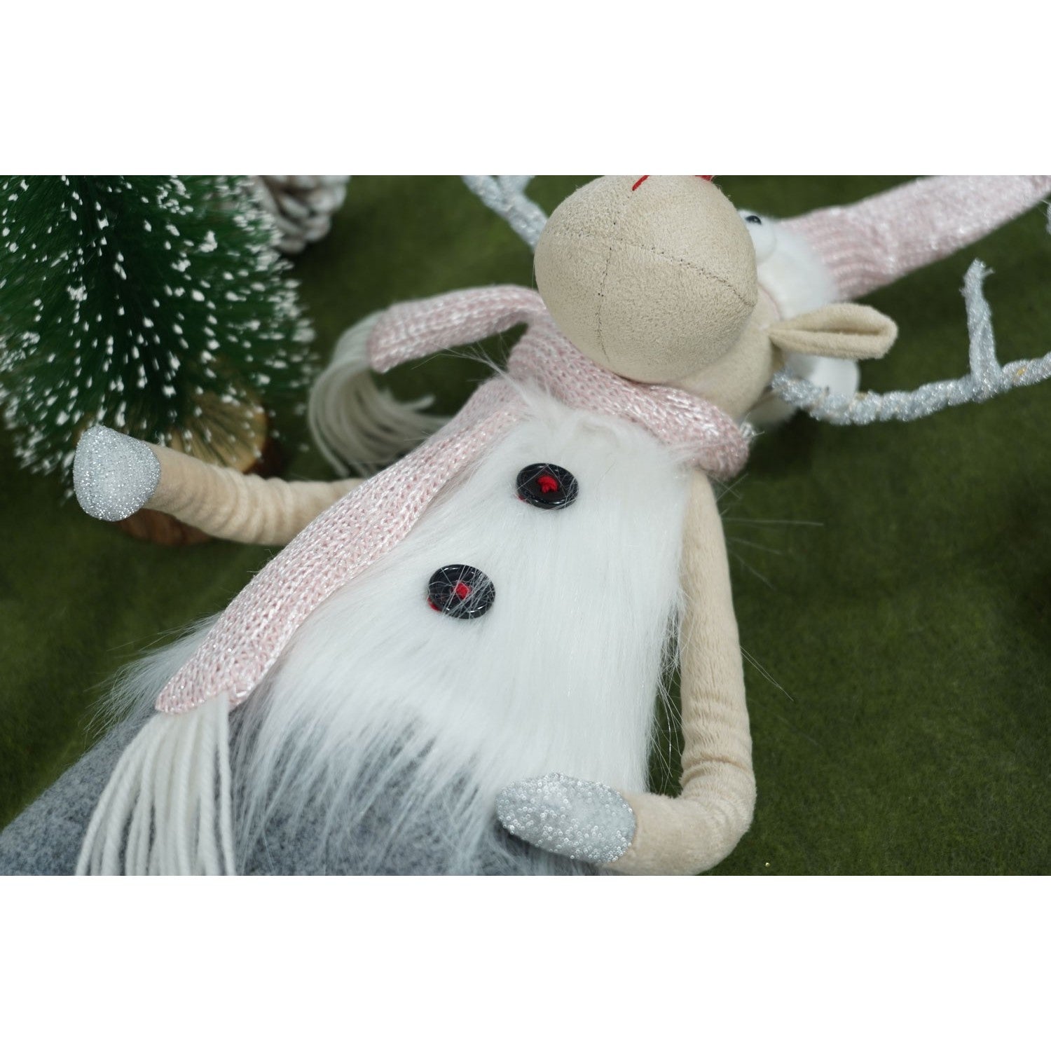 Ornament de Craciun ren cu picioare telescopice, Flippy, gri/alb, textil, 100 cm-11