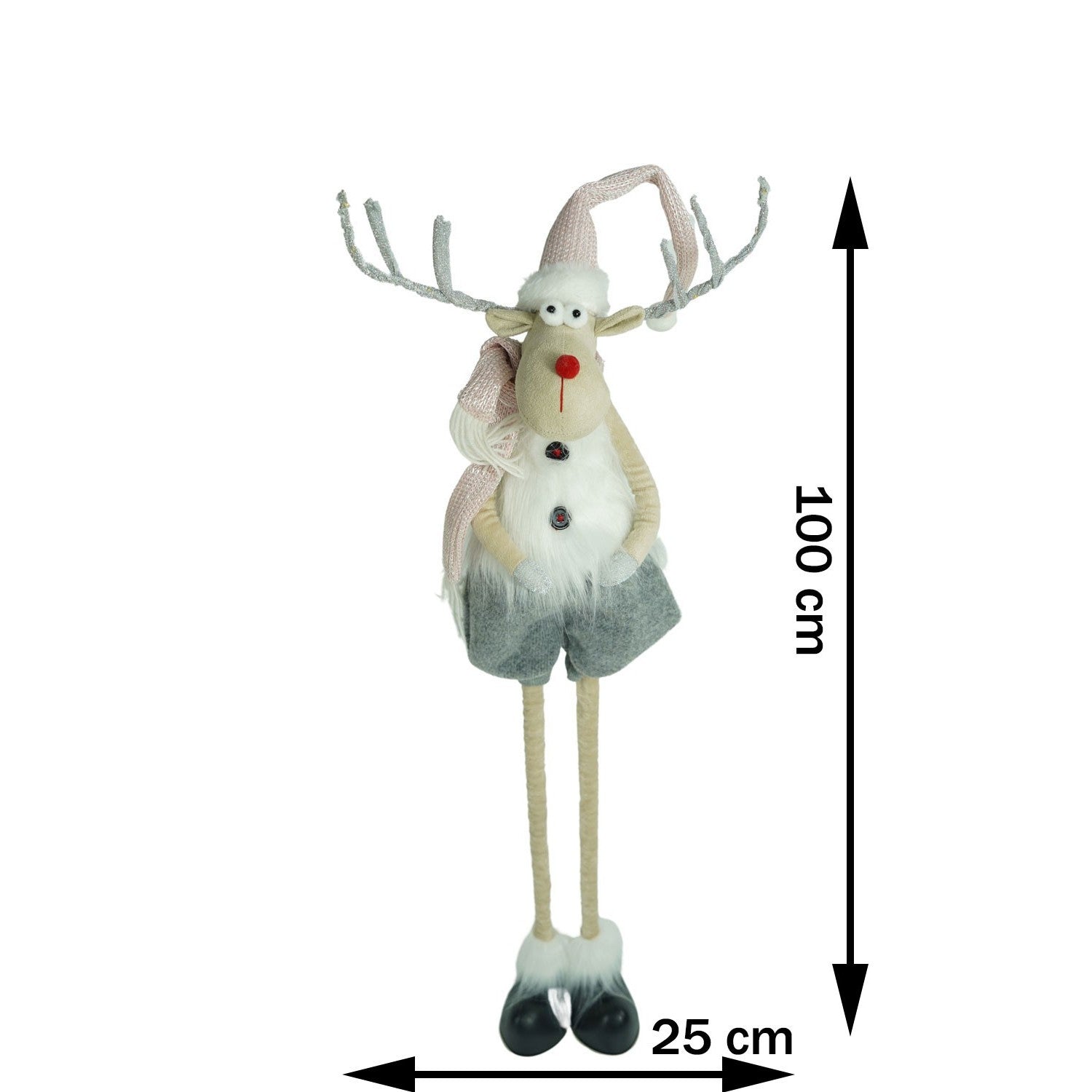Ornament de Craciun ren cu picioare telescopice, Flippy, gri/alb, textil, 100 cm-15