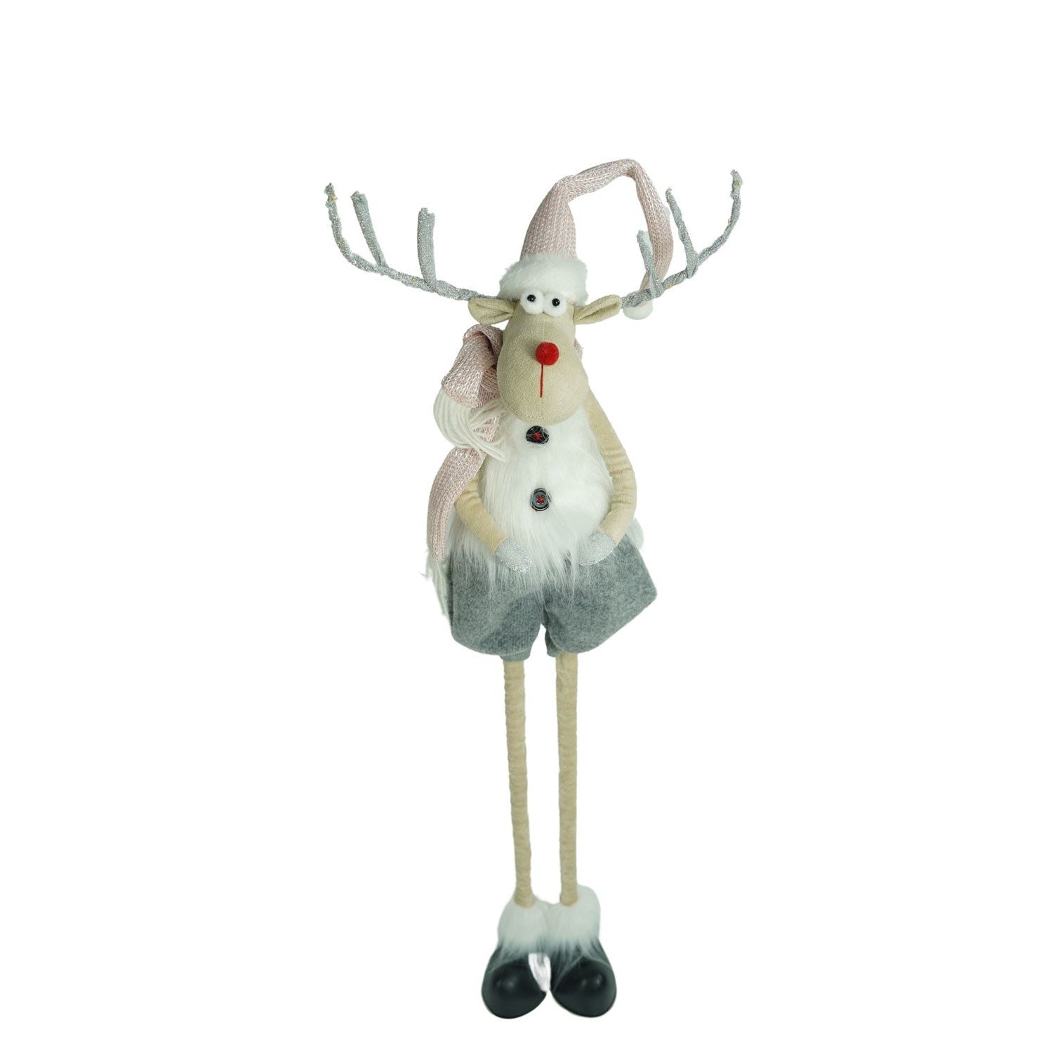 Ornament de Craciun ren cu picioare telescopice, Flippy, gri/alb, textil, 100 cm-0