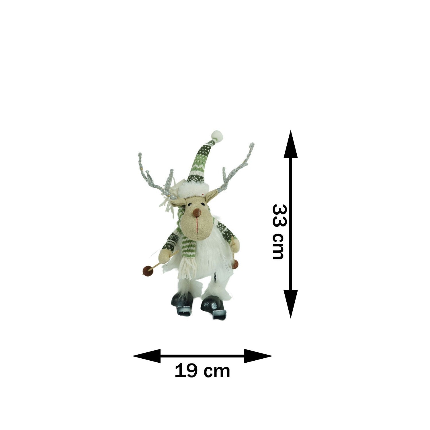 Ornament de Craciun ren pe schiuri, Flippy, alb/verde, textil, 33 cm-10