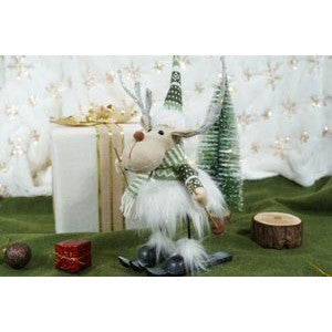 Ornament de Craciun ren pe schiuri model 2, Flippy, alb/verde, textil, 33 cm-3