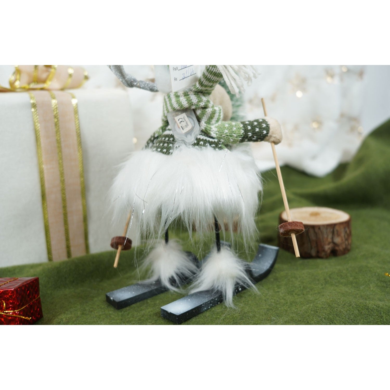 Ornament de Craciun ren pe schiuri model 2, Flippy, alb/verde, textil, 33 cm-4