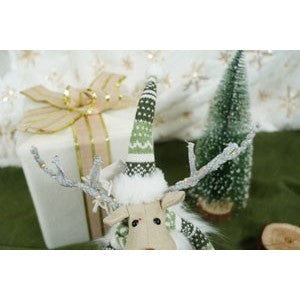 Ornament de Craciun ren pe schiuri model 2, Flippy, alb/verde, textil, 33 cm-7