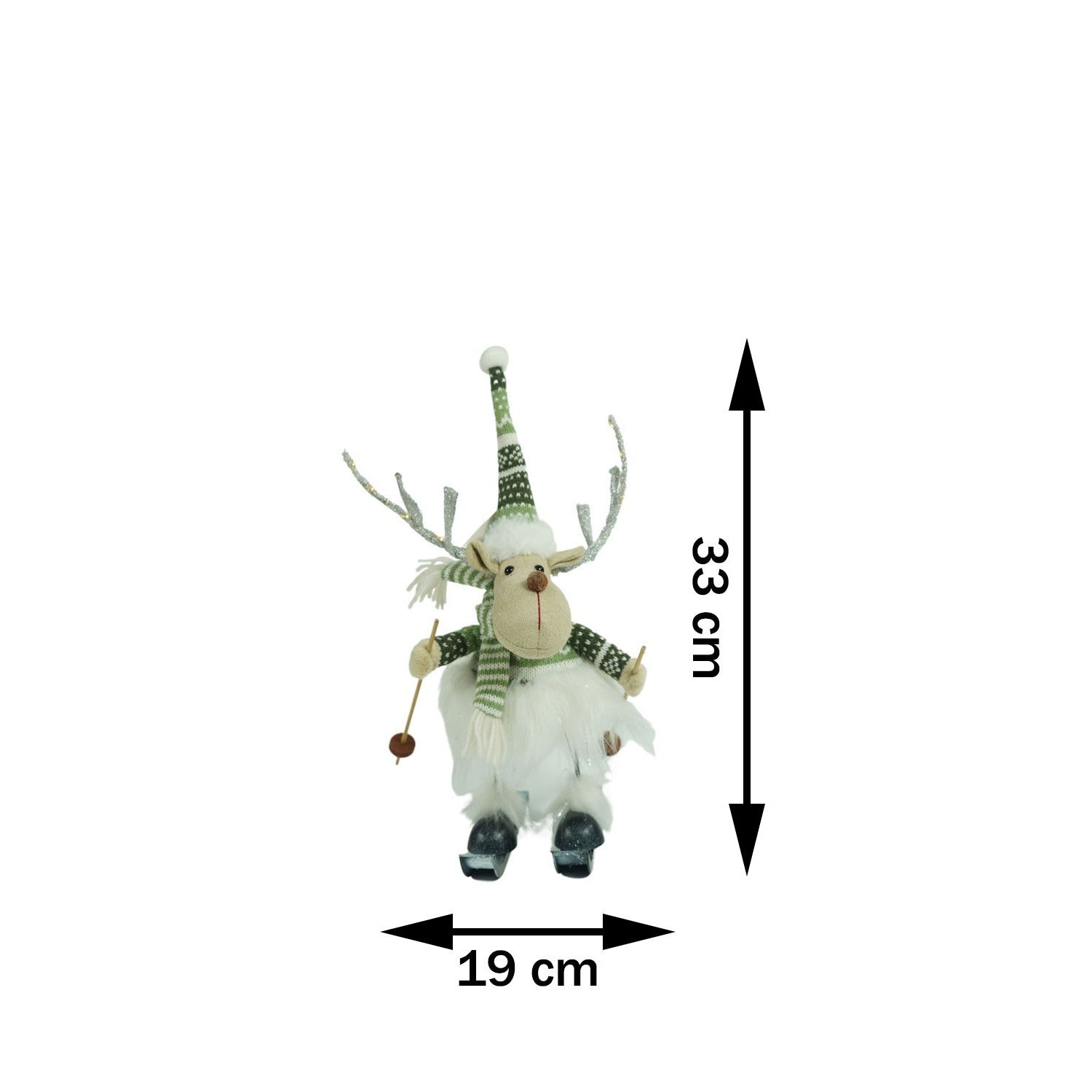 Ornament de Craciun ren pe schiuri model 2, Flippy, alb/verde, textil, 33 cm-10