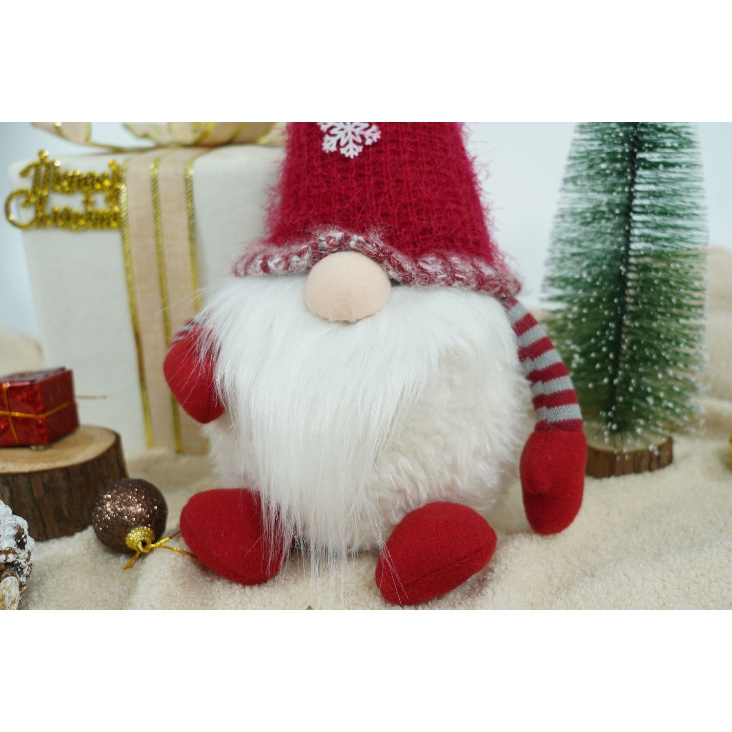 Ornament de Craciun spiridus, Flippy, gri/alb, textil, 58 cm-4