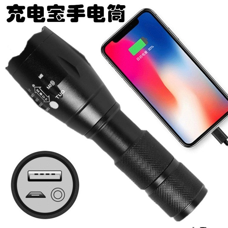 Lanterna Power Bank, Flippy, cu rază lungă de acțiune, super Luminoasa, T6 telescopic, zoom multi-funcție, Neagra-0