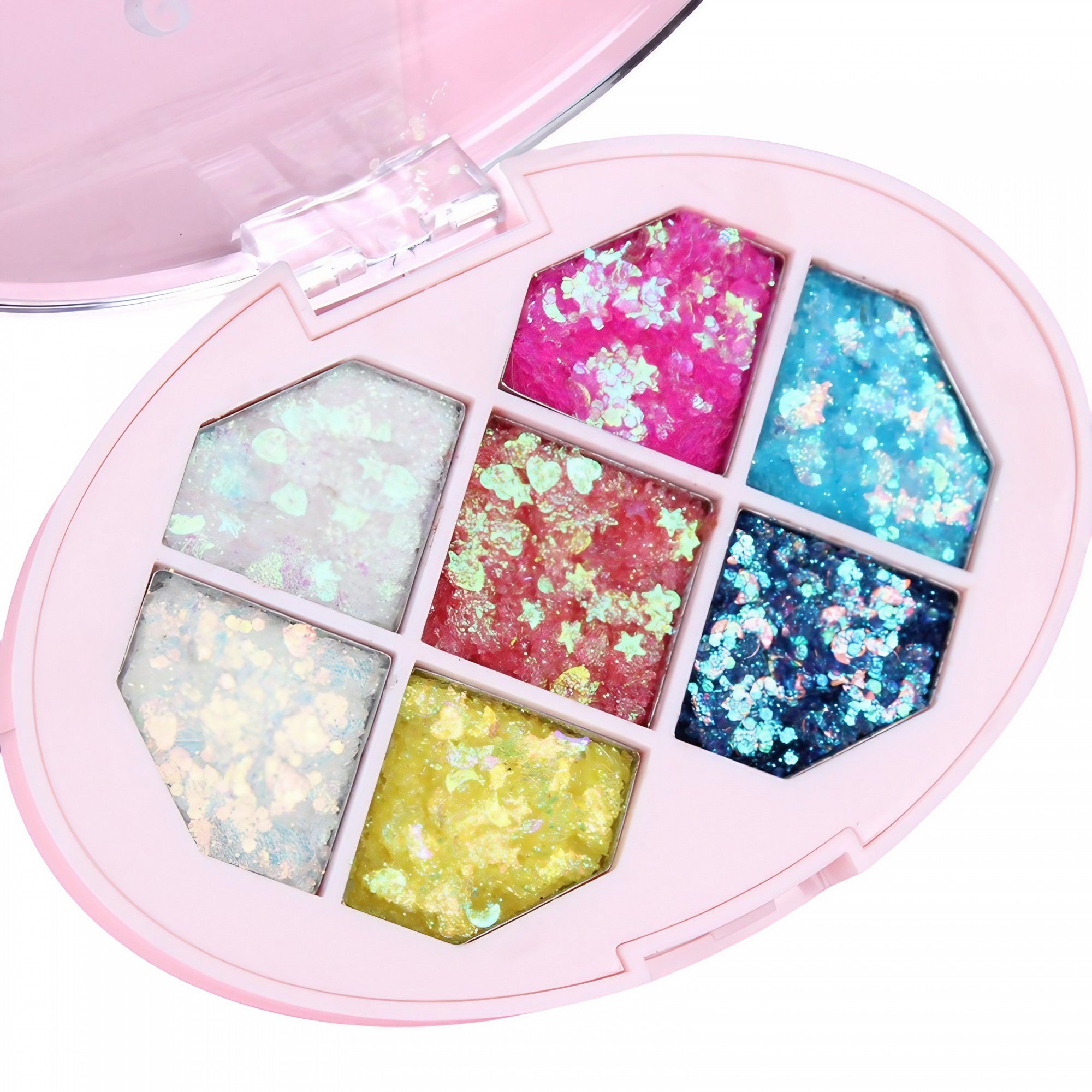 Paleta cu Glitter, Flippy, Varianta 1, 7 Nuante, Pentru Corp si Par, 50 g, Rezistent la Apa, 9.8 x 6.8 cm, Multicolor-0