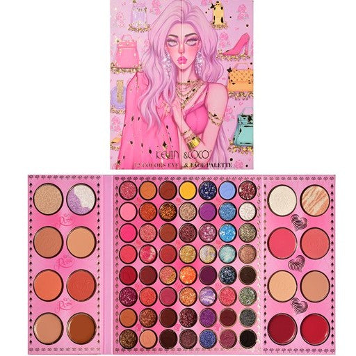 Paleta de farduri Kevin&Coco, 72 de culori, stil pliabil, conturing, iluminator, blush incluse, dreptunghiulara, 22 x 24.5 cm, 490 g, multicolor-0