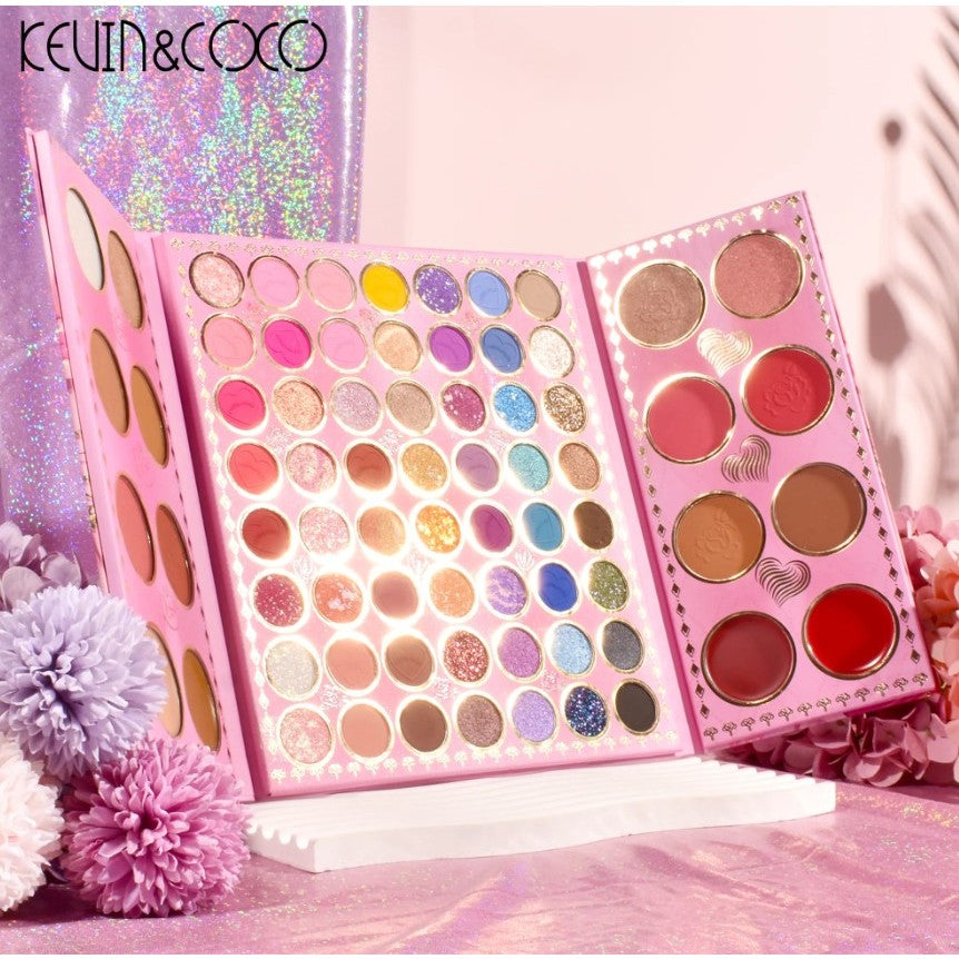 Paleta de farduri Kevin&Coco, 72 de culori, stil pliabil, conturing, iluminator, blush incluse, dreptunghiulara, 22 x 24.5 cm, 490 g, multicolor-1
