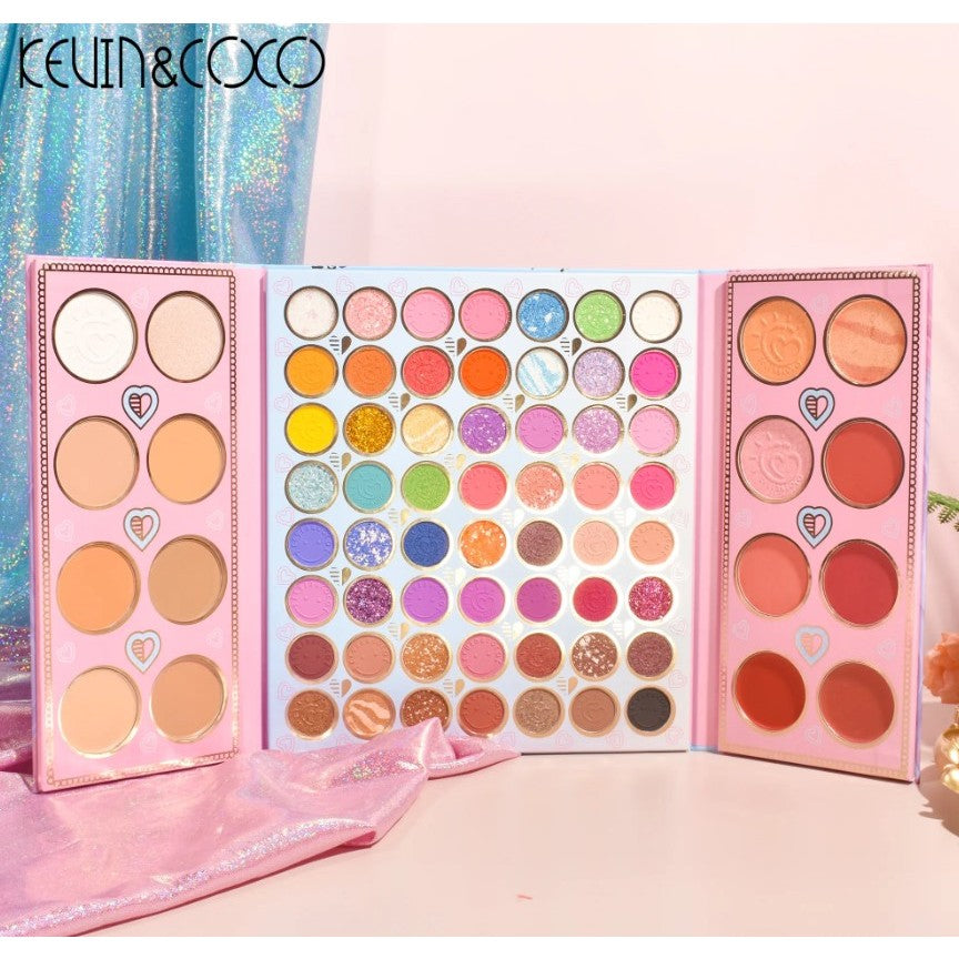 Paleta de farduri Kevin&Coco, 72 de culori, stil pliabil, conturing, iluminator, blush incluse, dreptunghiulara, 22 x 24.5 cm, 490 g, multicolor-3