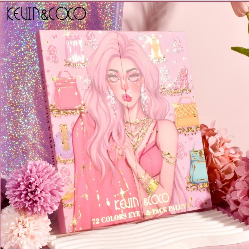 Paleta de farduri Kevin&Coco, 72 de culori, stil pliabil, conturing, iluminator, blush incluse, dreptunghiulara, 22 x 24.5 cm, 490 g, multicolor-4