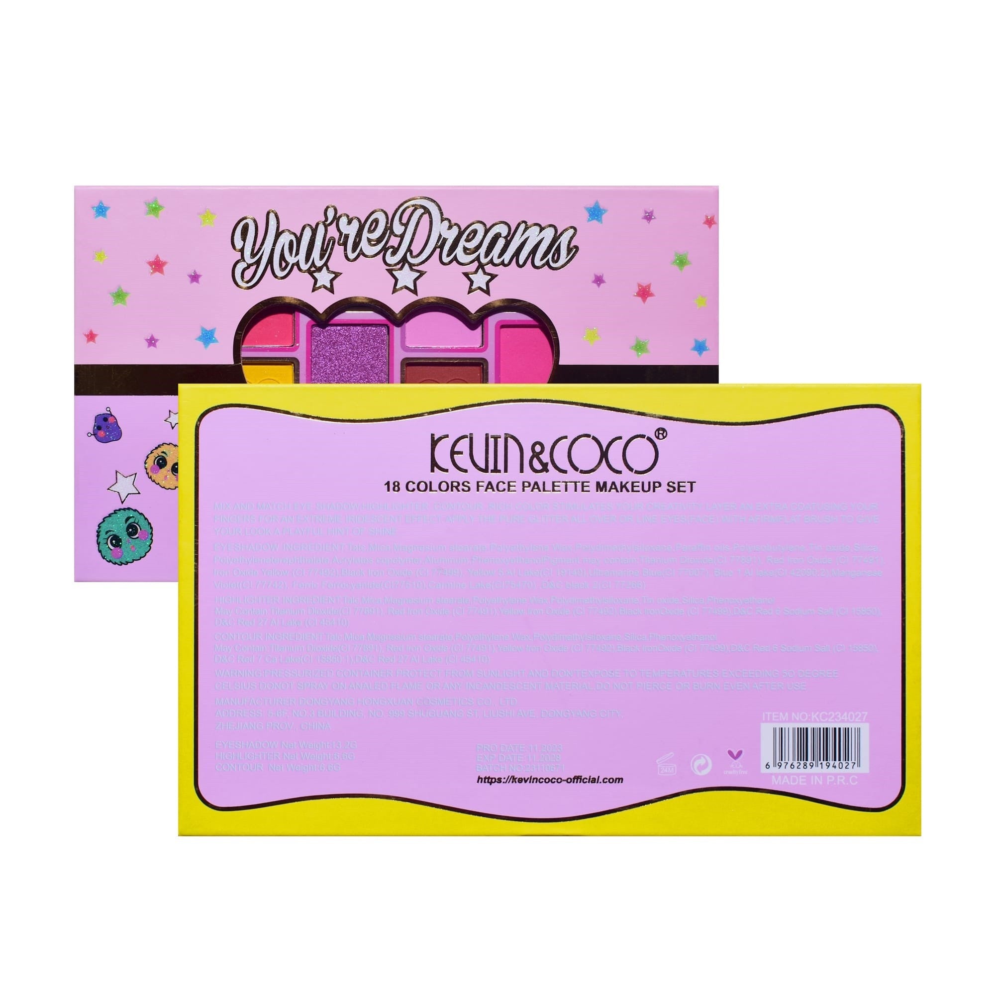 Palete de Machiaj, KEVIN & COCO, Candy Star. Fard de Pleoape, 18 culori, 19.3 x 12 x 1.4 cm-7