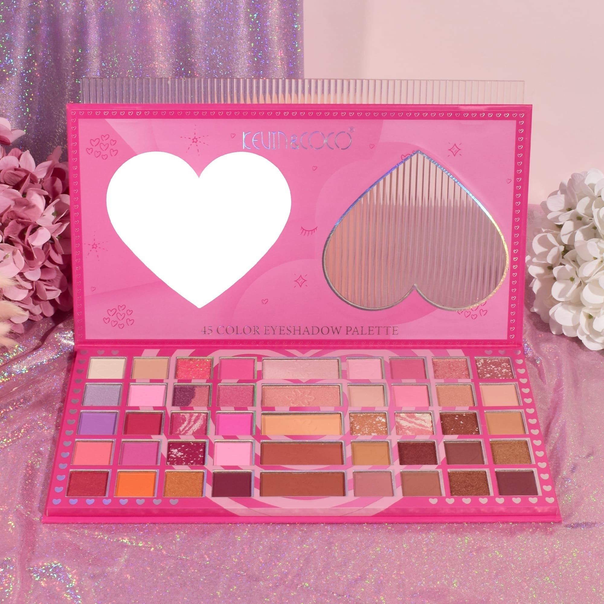 Palete de Machiaj, KEVIN & COCO, Love Crush, Fard de Pleoape, 45 culori, 30.3 x 16.5 cm-2