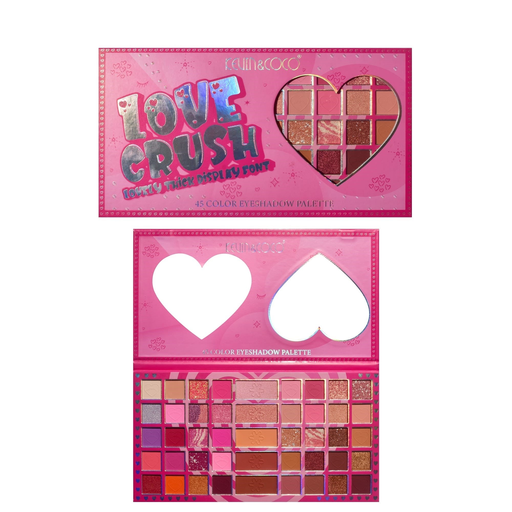 Palete de Machiaj, KEVIN & COCO, Love Crush, Fard de Pleoape, 45 culori, 30.3 x 16.5 cm-6