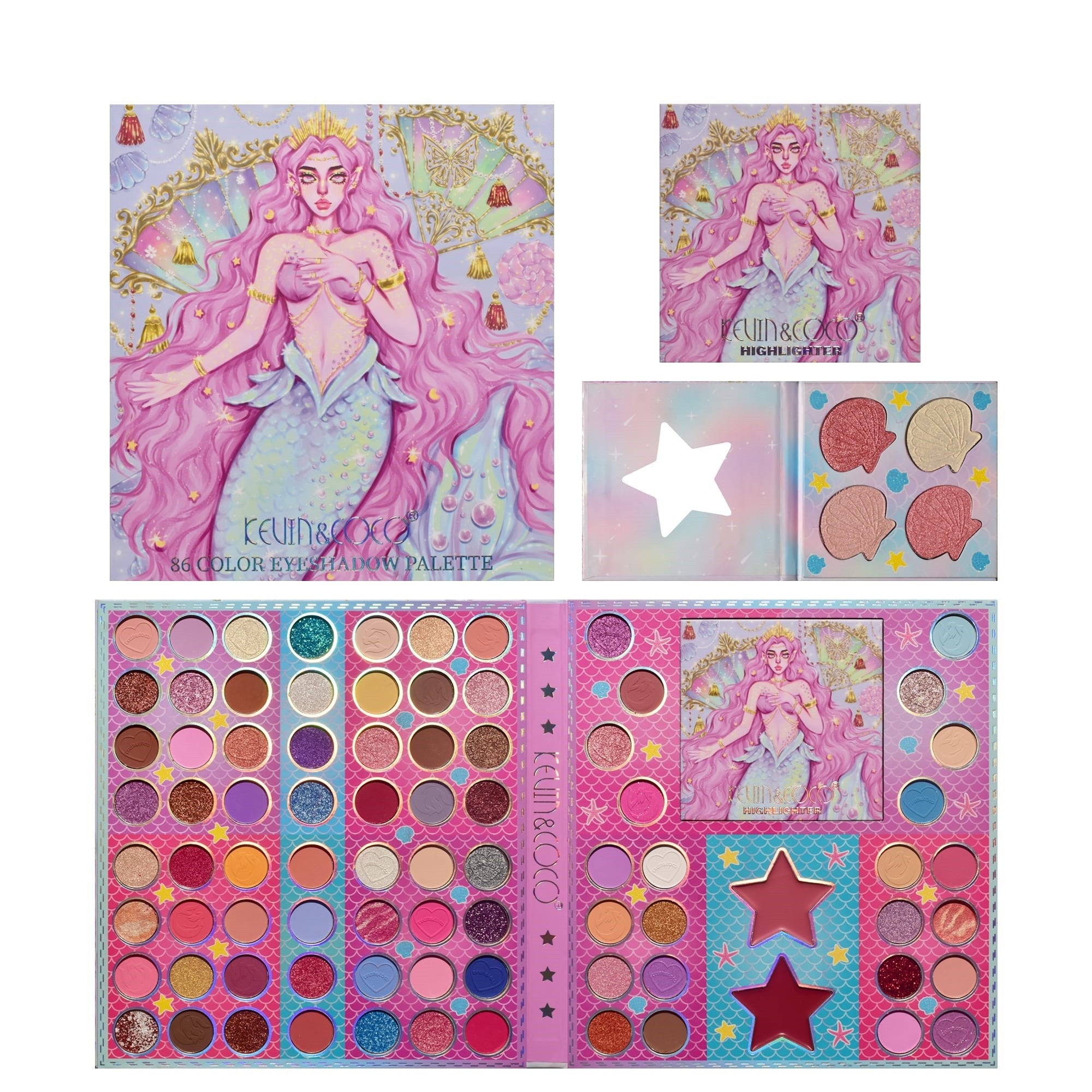 Trusa de Machiaj, KEVIN & COCO, Mermaids, 86 culori, 23.5 x 25 x 2.1 cm-7