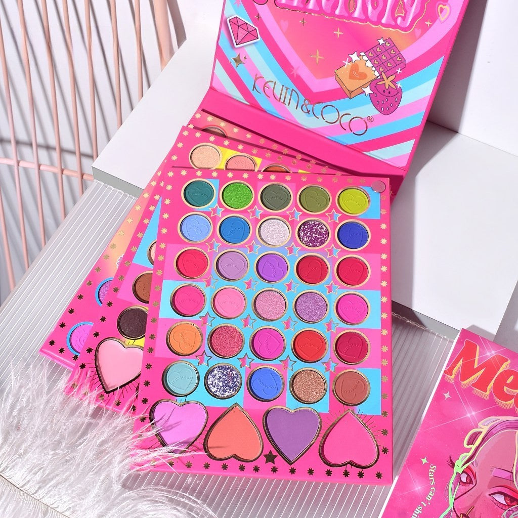 Trusa de Machiaj, KEVIN & COCO, Mean Girl Heart, Fard de Pleoape, Iluminator, Blush Cremos, 96 culori, 21 x 15.7 x 2.4 cm-1