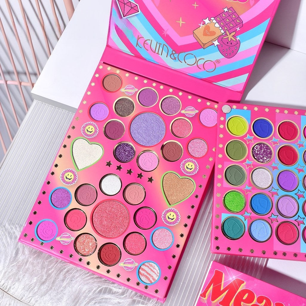 Trusa de Machiaj, KEVIN & COCO, Mean Girl Heart, Fard de Pleoape, Iluminator, Blush Cremos, 96 culori, 21 x 15.7 x 2.4 cm-5