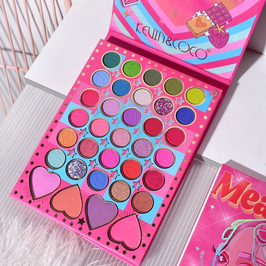 Trusa de Machiaj, KEVIN & COCO, Mean Girl Heart, Fard de Pleoape, Iluminator, Blush Cremos, 96 culori, 21 x 15.7 x 2.4 cm-6