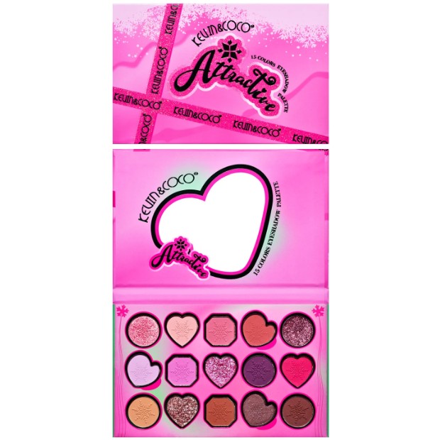 Paleta de Machiaj, KEVIN & COCO, Atractive, Farduri de Pleoape, 15 Culori, Model A, 16.5x10.8x1.5 cm, Multicolor-3