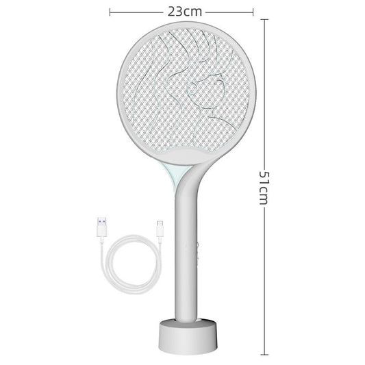 Paleta Electrica pentru Tantari, Muste si Tantari 2in1, Flippy, Reincarcabila, Incarcare USB, 2600V, Plastic, Casa si Gradina, Anti-insecte, Stand, 23x51 cm, Gri-1