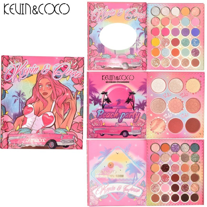 Paleta farduri Kevin&Coco, 69 nuante, blush, iluminator, conturing, deschidere tip carte, 18.6 x 16.5 cm, 97 g, multicolor, model 2-5