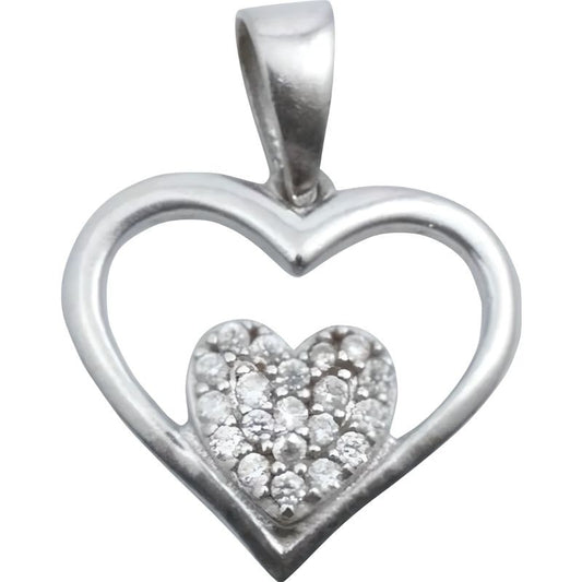 Pandantiv, Jolie Silver, Argint 925, Model Inima in Inima, Pietre Zirconiu, 20 x 15 mm, 1.2 g-1