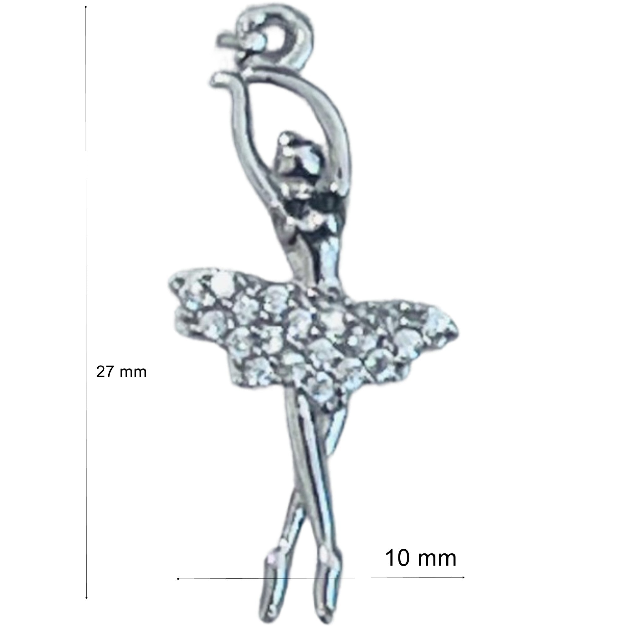 Pandantiv, Jolie Silver, Argint 925, Model Balerina cu Zirconii, 27 x 10 mm, 1.1 g-1