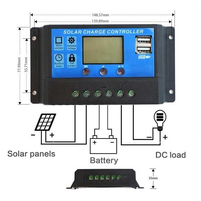 Controler/Regulator de incarcare panou solar, 12 - 24V, 30A, mini dual USB-6